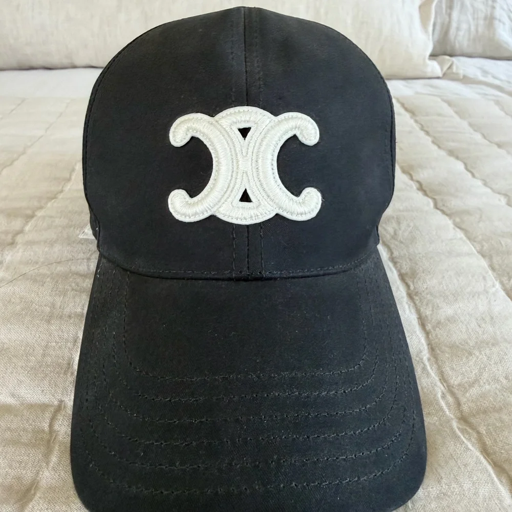 Celine Black Baseball Cap with White Emblem